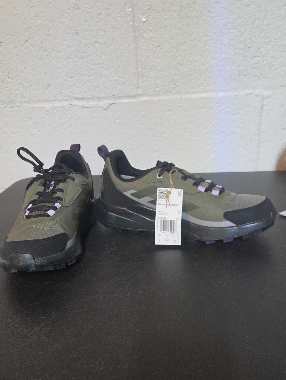 adidas Women's Olive Green and Black Trail Sneakers with Purple Accents